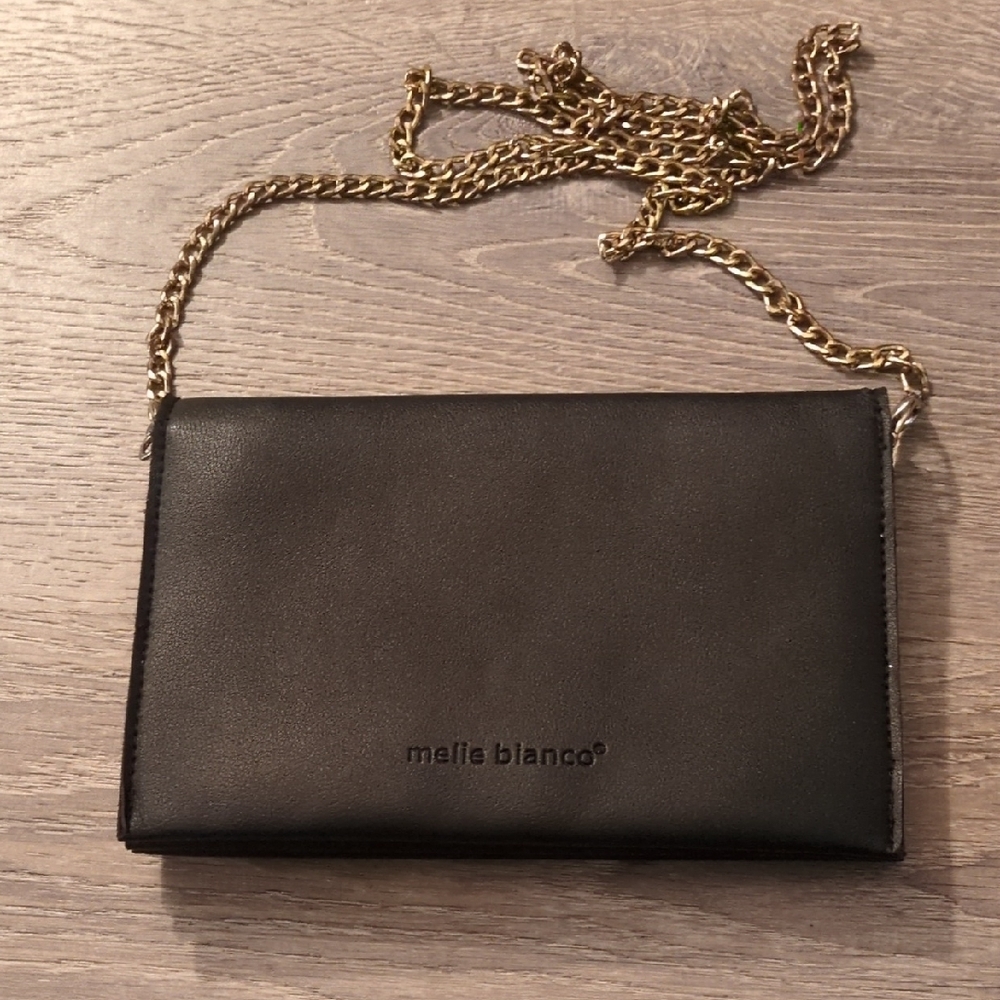 Melie Bianco Faux Leather Chain Black Crossbody Bag